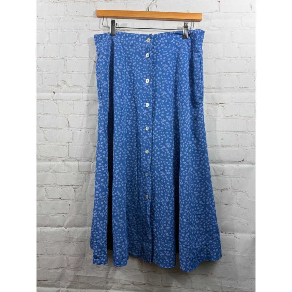 Koret Skirt Womens Size Medium Blue Purple Dots Button Front Stretchy Waistband